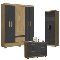 Guarda Roupa Casal Coimbra 2005138 com Armário Multiuso New 2000192 e Cômoda 2014148 Atacama Grafite - Aramóveis