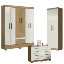 Guarda Roupa Casal Coimbra 2005138 com Armário Multiuso New 2000192 e Cômoda 2014148 Atacama Off White - Aramóveis