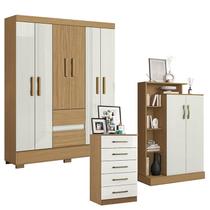Guarda Roupa Casal Coimbra 2005138 com Cômoda 5 Gavetas 2014140 e Armário Multiuso Florença 2000199 Atacama Off White - Aramóveis