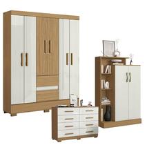 Guarda Roupa Casal Coimbra 2005138 com Cômoda 8 Gavetas 2014148 e Armário Multiuso Florença 2000199 Atacama Off White - Aramóveis