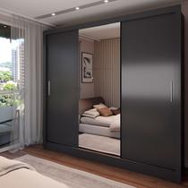 Guarda-Roupa Casal Colie Slim 3 Portas com Espelho Preto - Panorama Móveis Guarda-Roupa Casal Colie Slim 3 Portas com Espelho Preto - Panorama Móveis