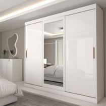 Guarda-Roupa Casal Columbia 3 Portas 2 Gavetas com Espelho 100% Mdf Branco - Panorama Móveis Guarda-Roupa Casal Columbia 3 Portas 2 Gavetas com Espelho 100% Mdf Branco - Panorama Móveis