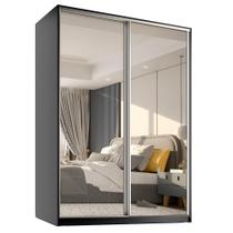 Guarda-Roupa Casal com 2 Espelhos Belluno 2 PT 3 GV Preto
