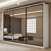 Guarda Roupa Casal com 3 Espelhos 3 Portas de Correr 6 Gavetas 270,5cm Spazio Super Glass100% MDF