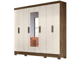 Guarda Roupa Casal com 8 portas com espelho 4 gavetas Diplomata - Castanho Wood / Baunilha Guarda Roupa Casal com 8 portas com espelho 4 gavetas Diplomata - Castanho Wood / Baunilha