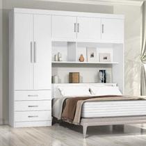 Guarda-Roupa Casal com Cabeceira Baú 5 Portas 3 Gavetas e Prateleiras Cancun Yescasa Branco Guarda-Roupa Casal com Cabeceira Baú 5 Portas 3 Gavetas e Prateleiras Cancun Yescasa Branco
