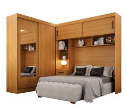 Guarda-Roupa Casal com Cabeceira Queen e Espelho 4 Portas de Correr 3 Gavetas Florença Espresso Móve
