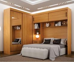 Guarda-Roupa Casal com Cabeceira Queen e Espelho 4 Portas de Correr 3 Gavetas Florença Espresso Móve Marrom/Canela Guarda-Roupa Casal com Cabeceira Queen e Espelho 4 Portas de Correr 3 Gavetas Florença Espresso Móve Marrom/Canela