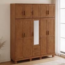 Guarda Roupa Casal Com Espelho 10 Portas 2 Gavetas Madeira Maciça Lorie F06 Castanho - Lyam Decor Guarda Roupa Casal Com Espelho 10 Portas 2 Gavetas Madeira Maciça Lorie F06 Castanho - Lyam Decor