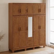 Guarda Roupa Casal Com Espelho 10 Portas 2 Gavetas Madeira Maciça Lorie F06 Castanho - Lyam Decor Guarda Roupa Casal Com Espelho 10 Portas 2 Gavetas Madeira Maciça Lorie F06 Castanho - Lyam Decor