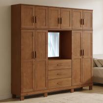 Guarda Roupa Casal Com Espelho 10 Portas 3 Gavetas Madeira Maciça Lorie F06 Castanho - Lyam Decor Guarda Roupa Casal Com Espelho 10 Portas 3 Gavetas Madeira Maciça Lorie F06 Castanho - Lyam Decor