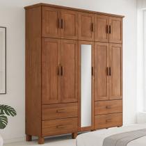 Guarda Roupa Casal Com Espelho 10 Portas 4 Gavetas Madeira Maciça Selena F06 Castanho - Lyam Decor Guarda Roupa Casal Com Espelho 10 Portas 4 Gavetas Madeira Maciça Selena F06 Castanho - Lyam Decor
