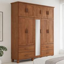 Guarda Roupa Casal Com Espelho 10 Portas 4 Gavetas Madeira Maciça Selena F06 Castanho - Lyam Decor Guarda Roupa Casal Com Espelho 10 Portas 4 Gavetas Madeira Maciça Selena F06 Castanho - Lyam Decor
