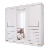 Guarda Roupa Casal Com Espelho 100% Mdf 3 Portas 6 Gavetas Cecília Panan Móveis Branco