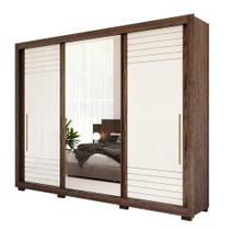 Guarda Roupa Casal Com Espelho 100% Mdf 3 Portas 6 Gavetas Vitória Panan Móveis Cacau/Off White