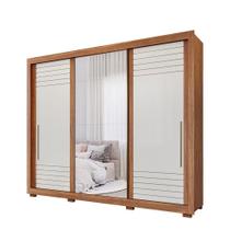 Guarda Roupa Casal Com Espelho 100% Mdf 3 Portas 6 Gavetas Vitória Panan Móveis Cinamomo/Off White
