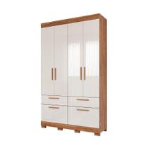 Guarda Roupa Casal Com Espelho 100% Mdf 4 Portas 3 Gavetas Porto Panan Móveis Cinamomo/Off White