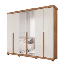 Guarda Roupa Casal Com Espelho 100% Mdf 6 Portas 6 Gavetas Guarapari Panan Móveis Cinamomo/Off White