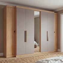 Guarda-Roupa Casal com Espelho 100% MDF 7 Portas 4 Gavetas Nogal/Cinza Gris Yescasa Supremo 266cm Guarda-Roupa Casal com Espelho 100% MDF 7 Portas 4 Gavetas Nogal/Cinza Gris Yescasa Supremo 266cm