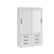 Guarda Roupa Casal com Espelho 2 Portas 6 Gavetas Meridian D'Doro Branco