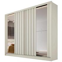 Guarda Roupa Casal com Espelho 2 Portas de Correr 4 Gavetas Ripado Galati off/white Made Marcs