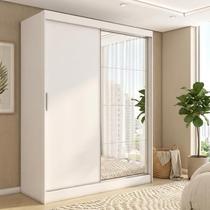 Guarda-Roupa Casal com Espelho 2 Portas de Correr e 4 Gavetas 100% MDF London Branco Guarda-Roupa Casal com Espelho 2 Portas de Correr e 4 Gavetas 100% MDF London Branco