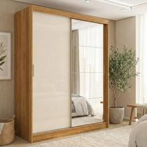 Guarda-Roupa Casal com Espelho 2 Portas de Correr e 4 Gavetas 100% MDF London Cinamon/Off-White Guarda-Roupa Casal com Espelho 2 Portas de Correr e 4 Gavetas 100% MDF London Cinamon/Off-White