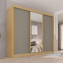 Guarda-Roupa Casal com Espelho 3 Portas 4 Gavetas 100% MDF Ipanema Cinza/Jequitibá/Granizo Guarda-Roupa Casal com Espelho 3 Portas 4 Gavetas 100% MDF Ipanema Cinza/Jequitibá/Granizo