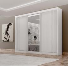 Guarda Roupa Casal com Espelho 3 Portas 4 Gavetas - Milano-Branco - Leifer Móveis
