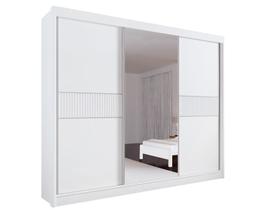 Guarda Roupa Casal com Espelho 3 Portas 6 Gavetas - Los Angeles Ripado-Branco - Móveis D'Doro