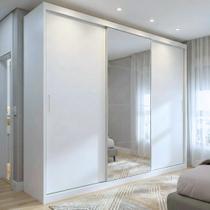 Guarda Roupa Casal com Espelho 3 Portas de Correr 100% MDF London Branco