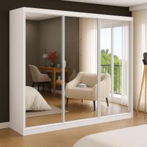 Guarda-Roupa Casal com Espelho 3 Portas de Correr 2 Gavetas MDFMM7320E3 Espresso Móveis Branco Guarda-Roupa Casal com Espelho 3 Portas de Correr 2 Gavetas MDFMM7320E3 Espresso Móveis Branco