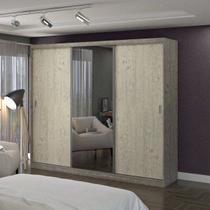 Guarda-Roupa Casal com Espelho 3 Portas de Correr 4 Gavetas 1902E1