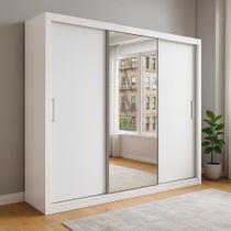 Guarda-Roupa Casal com Espelho 3 Portas de Correr 4 Gavetas Bahia Branco