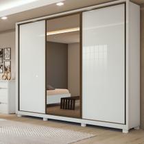 Guarda Roupa Casal com Espelho 3 Portas de Correr 6 Gavetas e Pés 270,5cm Spazio Glass Espresso Móveis100% MDF