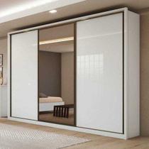 Guarda Roupa Casal com Espelho 3 Portas de Correr 6 Gavetas Spazio Glass Branco