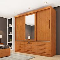 Guarda Roupa Casal com Espelho 3 Portas de Correr 9 Gavetas 199cm Chicago