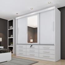 Guarda Roupa Casal com Espelho 3 Portas de Correr 9 Gavetas 199cm Chicago