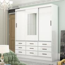 Guarda Roupa Casal com Espelho 3 Portas de Correr 9 Gavetas Sevilha Carioca Móveis