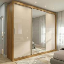 Guarda Roupa Casal com Espelho 3 Portas de Correr e 4 Gavetas 100% MDF London Cinamon/OffWhite Yescasa