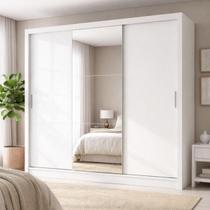 Guarda-Roupa Casal com Espelho 3 Portas de Correr e 4 Gavetas Plata Branco - Demóbile