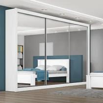 Guarda Roupa Casal com Espelho 3 Portas de Correr Toronto Móveis Europa Cor Branco Acetinado