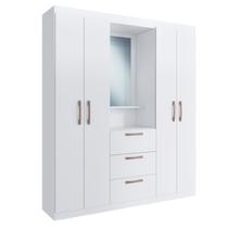 Guarda Roupa Casal com Espelho 4 Portas 3 Gavetas Capelinha 156cm Panamá Branco Doripel