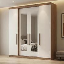 Guarda Roupa Casal com Espelho 4 Portas 4 Gavetas Berlim Branco