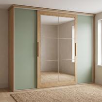Guarda Roupa Casal com Espelho 4 Portas de Correr 4 Gavetas 265x234cm Cor Flex Nogueira/Macadâmia/Verde Guarda Roupa Casal com Espelho 4 Portas de Correr 4 Gavetas 265x234cm Cor Flex Nogueira/Macadâmia/Verde