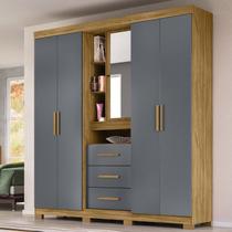 Guarda-Roupa Casal com Espelho 5 Portas 3 Gavetas 4 Nichos e Pés Eldorado Guarda-Roupa Casal com Espelho 5 Portas 3 Gavetas 4 Nichos e Pés Eldorado