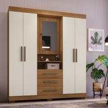 Guarda Roupa Casal com Espelho 5 Portas 3 Gavetas e Pés Europa Faimec