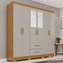 Guarda-Roupa Casal com Espelho 6 Portas 2 Gavetas Estrela Premium Off White/Cinamomo/Off-White