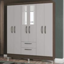 Guarda Roupa Casal com Espelho 6 Portas 2 Gavetas Multi Poquema Chocolate / Off White Guarda Roupa Casal com Espelho 6 Portas 2 Gavetas Multi Poquema Chocolate / Off White