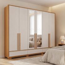Guarda Roupa Casal com Espelho 6 Portas 3 Gavetas 100% MDF Prime Freijó Trend/Off White Guarda Roupa Casal com Espelho 6 Portas 3 Gavetas 100% MDF Prime Freijó Trend/Off White